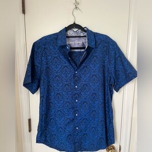 Robert Graham Royal Blue and Black Floral Men's Shirt | Size Medium
